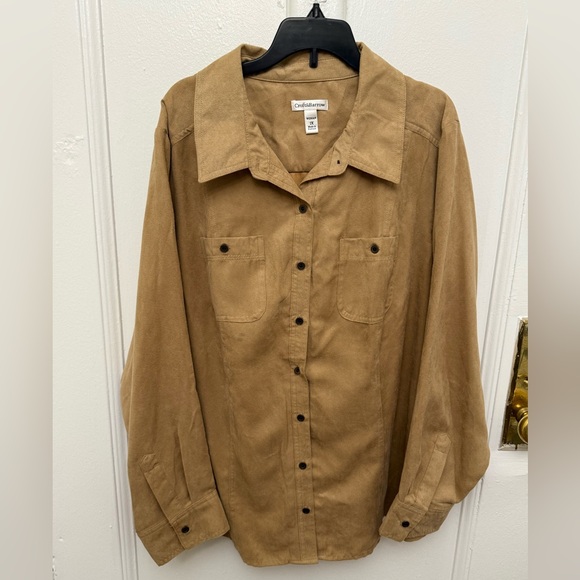 Croft & Barrow Tan Faux Suede Button Up Blouse Size 1X - Picture 10 of 10